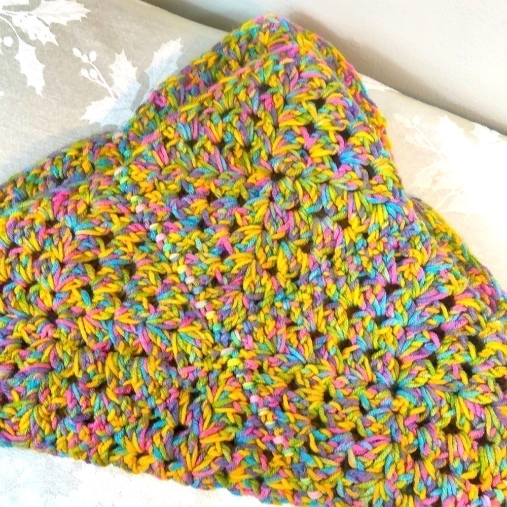 Hand Knit Blanket Table Runner Multicoloured Small